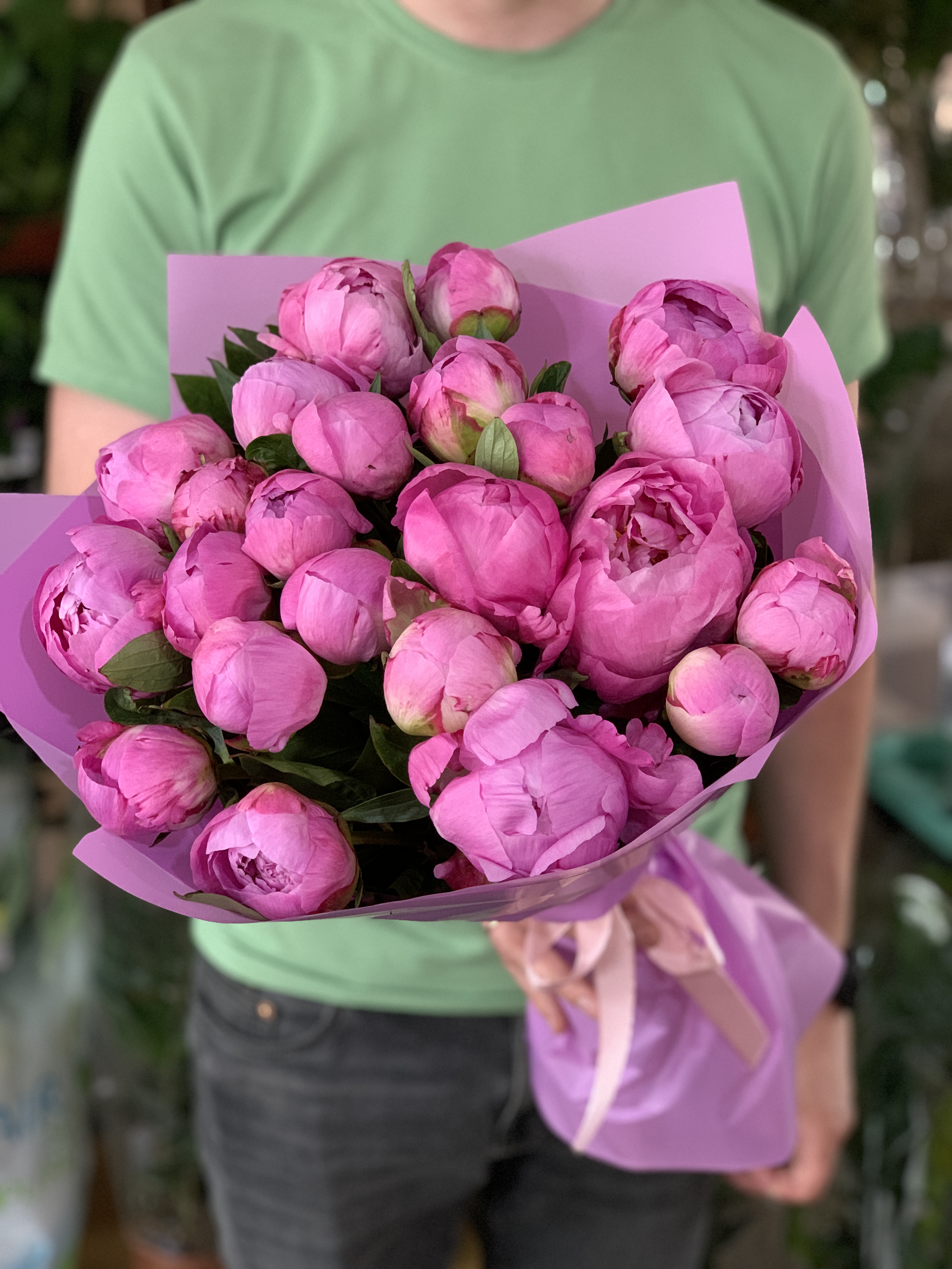 Букет із рожевих півоній 23 шт